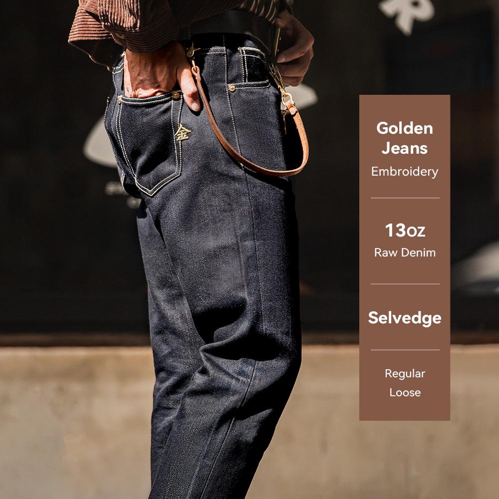 Quần jeans selvedge thêu vàng – denim raw 13oz MADEN