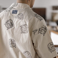 Chemises rétro en lin pour homme MADEN, imprimées, 100 % coton, manches courtes, coupe ample, collection été 