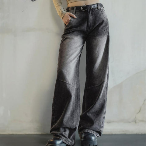 MADEN 3D-Cut Black Jeans for Women Mid-waist Straight Pants Spring and Fall Season Casual Trousers Streetwear Jeans