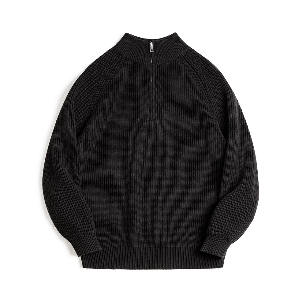 MADEN Herren Schwergewicht Baumwoll Halb-Zip Strickpullover