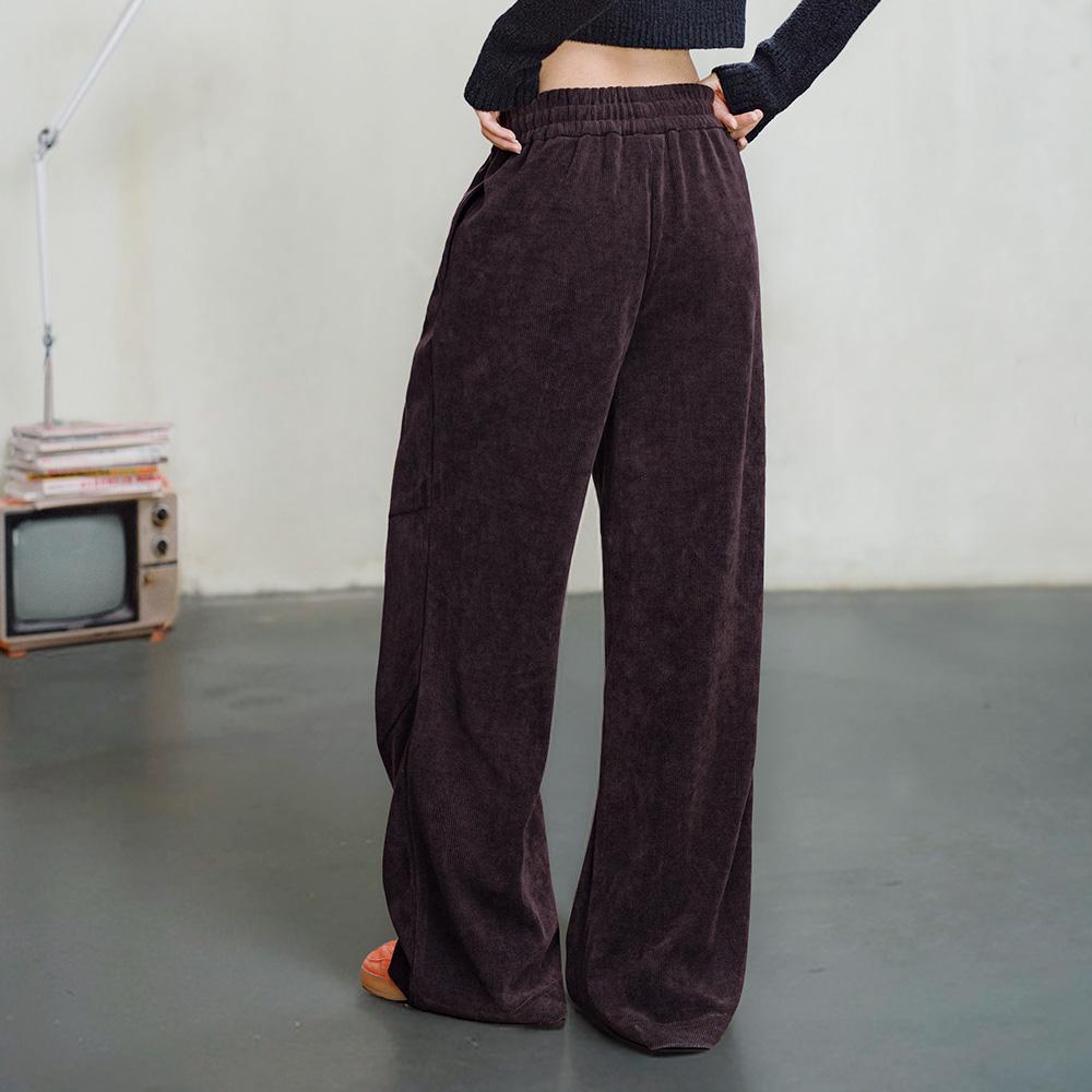 MADEN Damen Vintage Chenille Jogginghose, lockere Freizeithose, dunkelbraun, elastischer Bund mit Kordelzug, weites Bein, YH2402856 