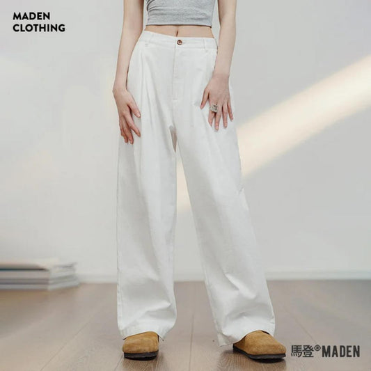 MADEN Damen weiße Hose - 100 % Baumwolle