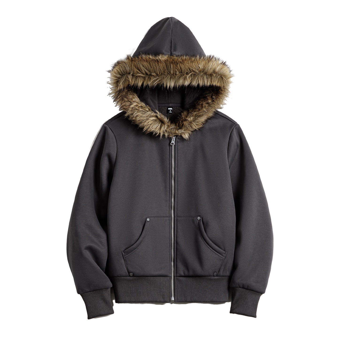 MADEN Fleece-Kapuzenjacke mit Pelzkragen und Reißverschluss 