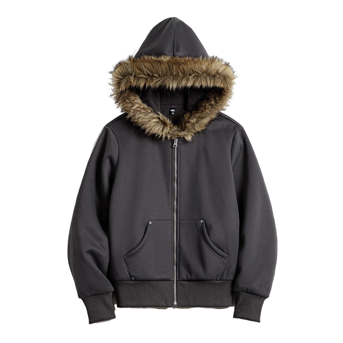 MADEN Fleece-Kapuzenjacke mit Pelzkragen und Reißverschluss 