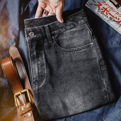 MADEN Herren 13oz Gewaschene Graue Jeans mit geradem Bein