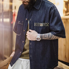 MADEN Boro Jeans-Overshirt mit Indigo-Revers
