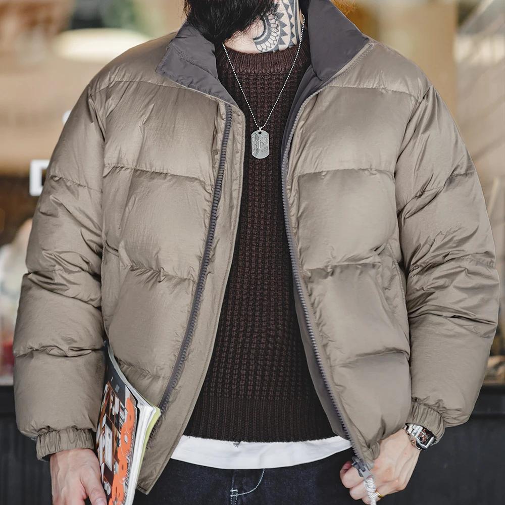 Doudoune réversible d'hiver Maden pour homme, garnissage en duvet de canard blanc, col montant polyvalent, manteau chaud, couleur unie 