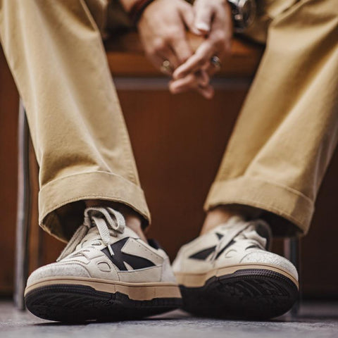 MADEN Men’s Retro Skate Sneakers – Distressed White, Cushioned Sole