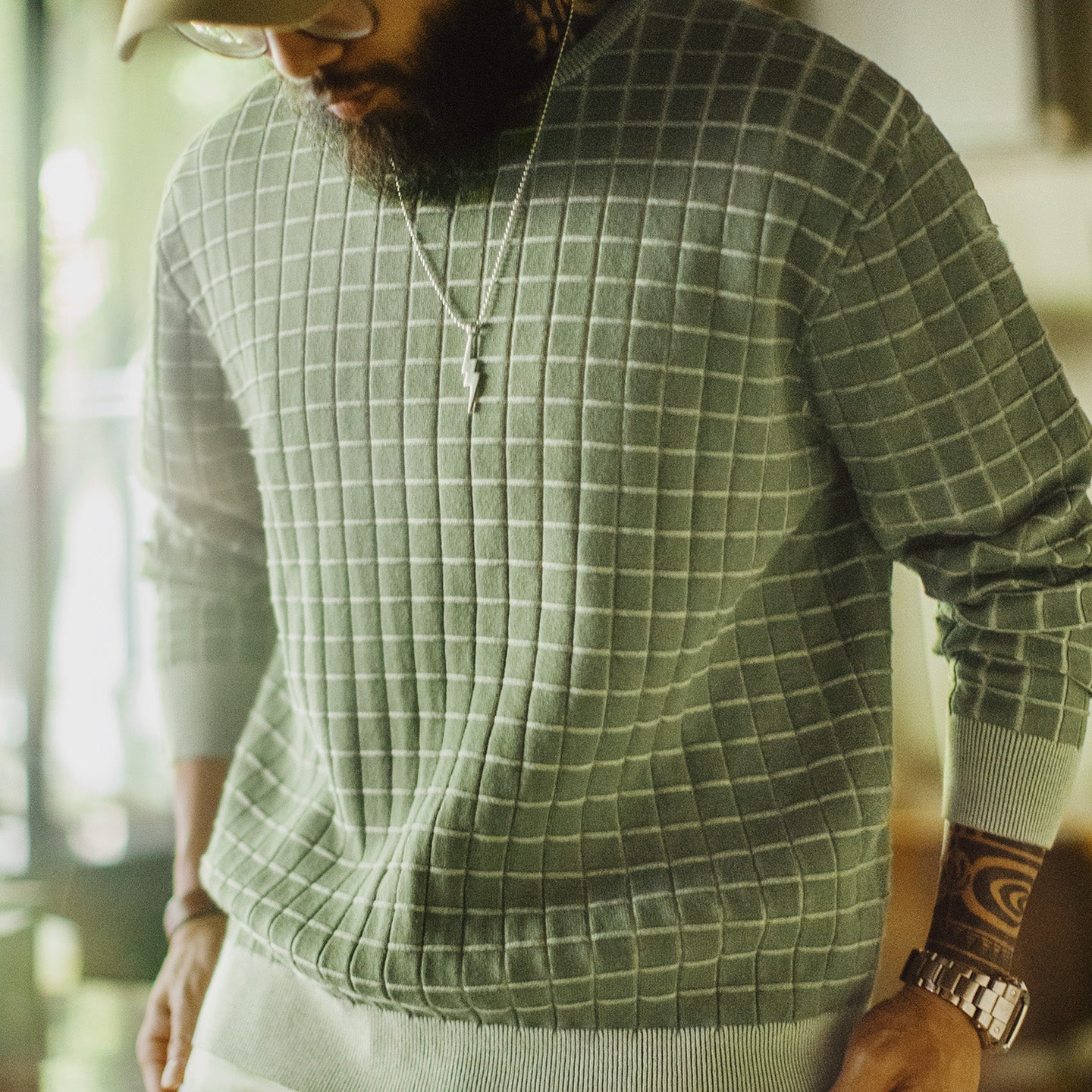 MADEN Herren Sweatshirt mit grünem Karomuster