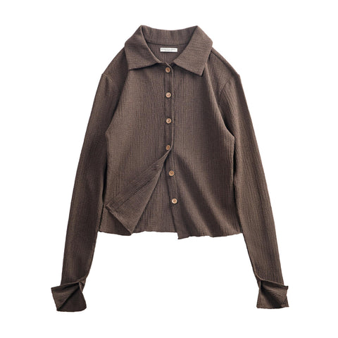 MADEN Women Short Knit Sweater Jacket Irregular Top BM Style Inner Long-sleeved Bottoming Shirt High Elastic Slim Solid Top