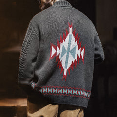 Cárdigan vintage con cuello chal indígena MADEN