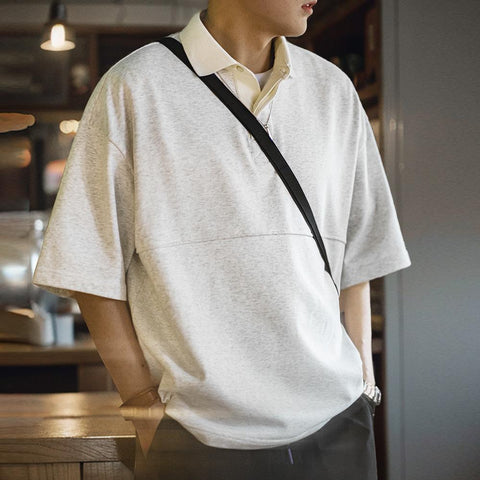 MADEN Retro Strickpolohemd mit Reverskragen, lässiges T-Shirt für Herren, Sommer, schweres Material, Marke Uncle Fu 