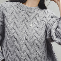 MADEN Damen Zopfstrick Pullover