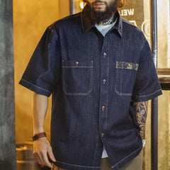 MADEN Boro Jeans-Overshirt mit Indigo-Revers
