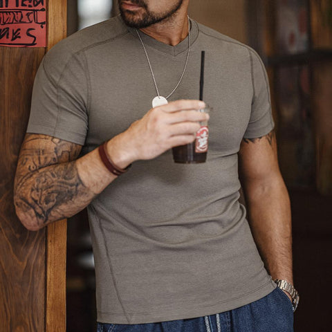 MADEN Lyocell V-Neck Cooling Tee Men’s Slim-Fit Quick-Dry Gym T-Shirt Breathable with Cuffed Sleeves Summer Menswear