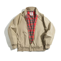 MADEN Herren Baumwoll Harrington Jacke mit kariertem Futter