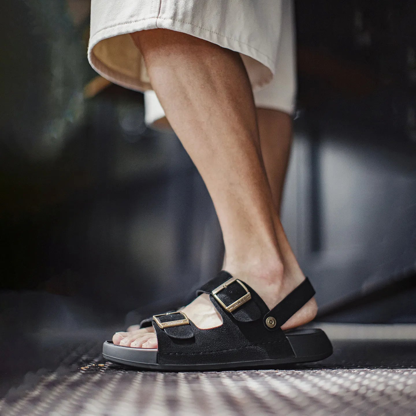 MADEN Men's Two-Way Buckle Suede Beach Sandals