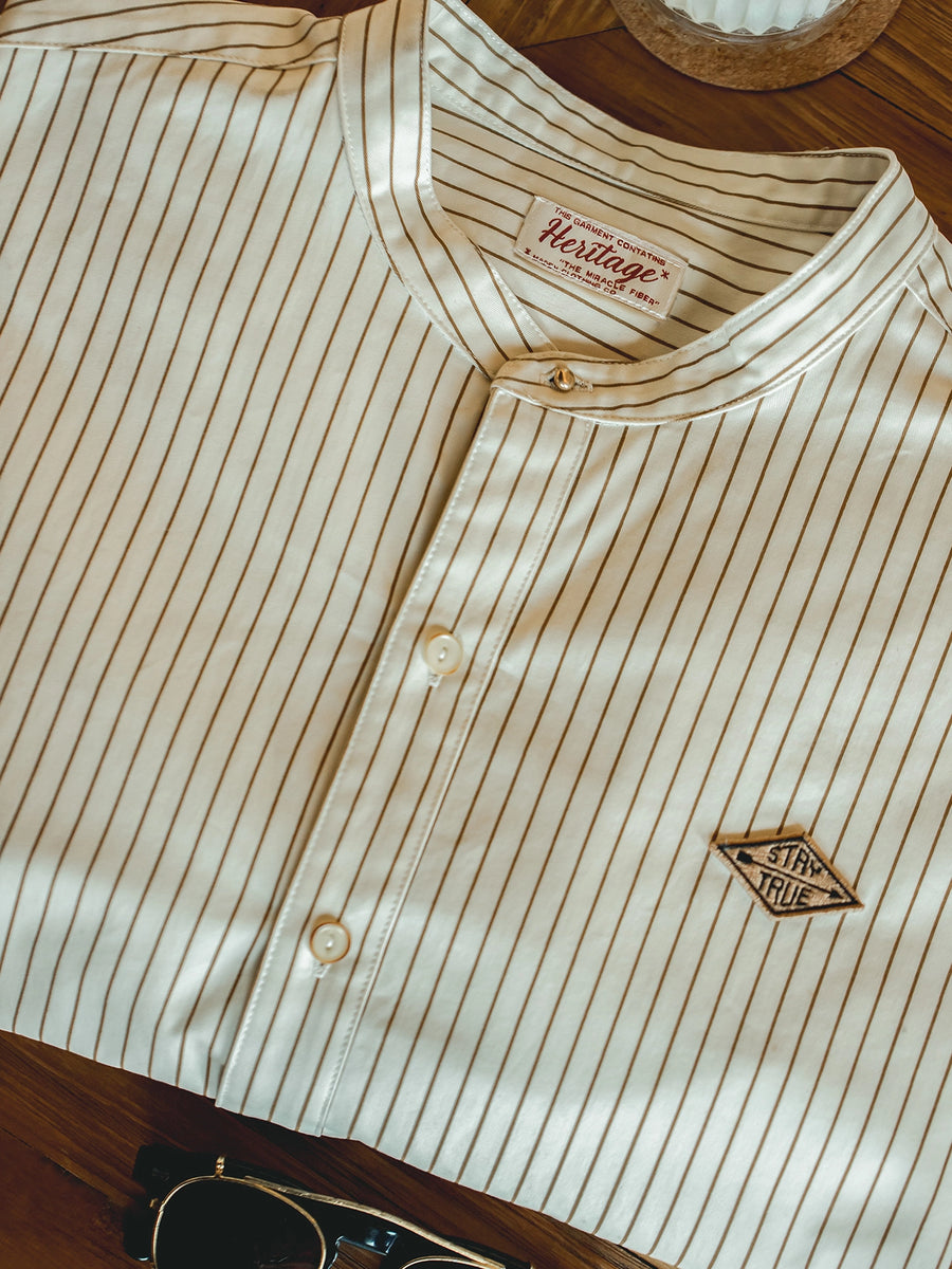 MADEN Stand Collar Striped Shirt – Cotton 100%