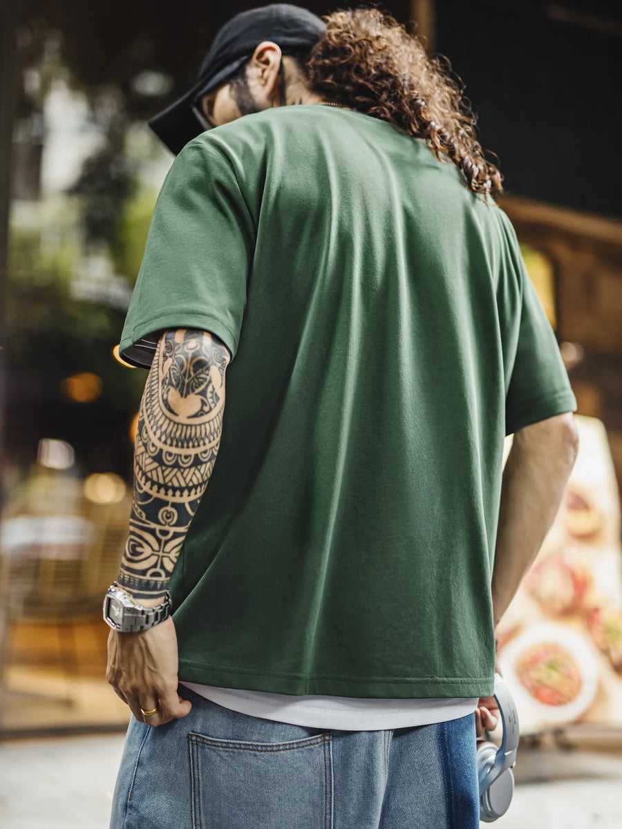 MADEN Men's Vintage Fabric Embroidery Short-Sleeve T-Shirt