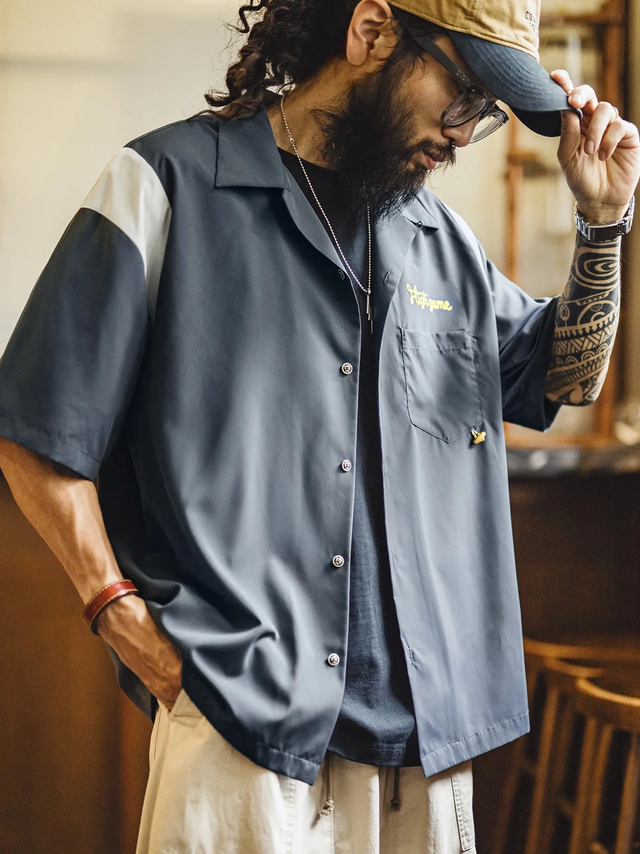 MADEN Vintage Cotton Bowling Short Sleeve Shirt