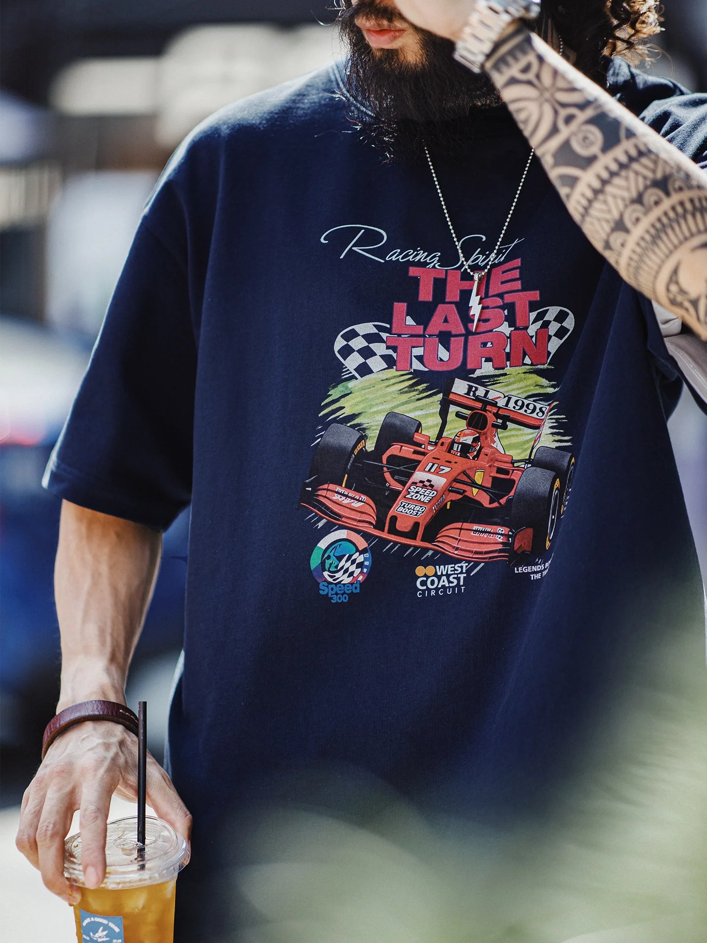 MADEN Men's F1 Racing Print Short-Sleeve T-Shirt