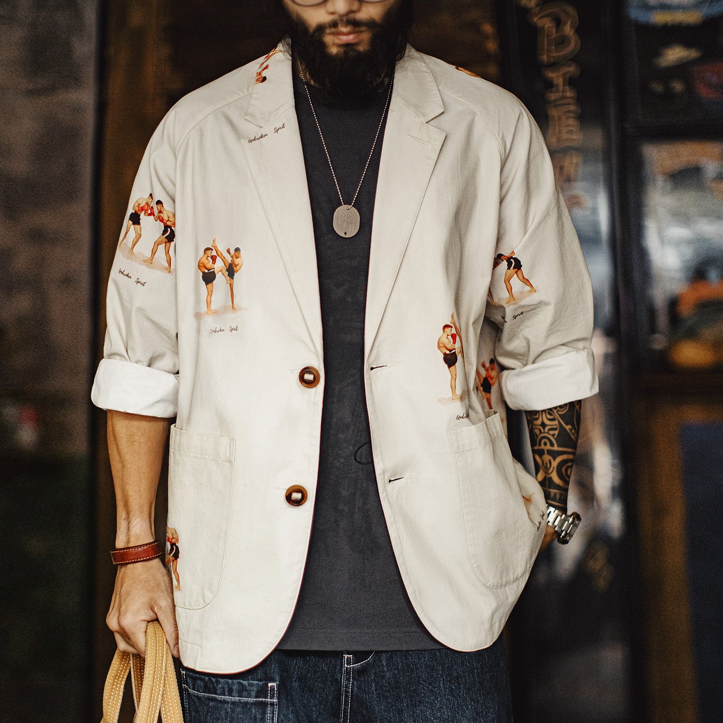 MADEN Fighter Prints Casual Blazer-Hemd