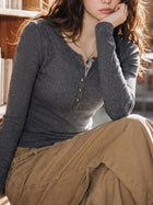 MADEN Women's Tencel Wool Long-Sleeve Henley T-Shirt thumbnail