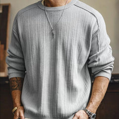 Suéter de punto para hombre MADEN gris casual, suéter de algodón acanalado estilo dinero antiguo, manga larga, ropa de punto cómoda, ajuste holgado, minimalista