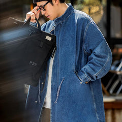 MADEN Herren Fishtail-Parka-Trenchcoat aus schwerem Denim