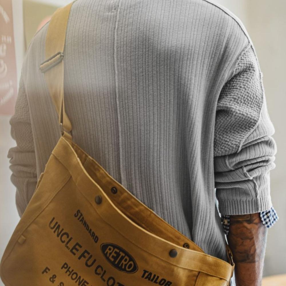 Suéter de punto para hombre MADEN gris casual, suéter de algodón acanalado estilo dinero antiguo, manga larga, ropa de punto cómoda, ajuste holgado, minimalista