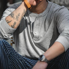 MADEN Herren Henley Shirt – 230 g/m² 100 % Baumwolle