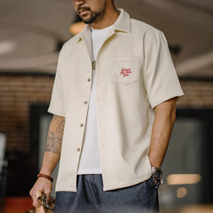 MADEN Retro Hawaiian Embroidery Cuban Collar Shirt