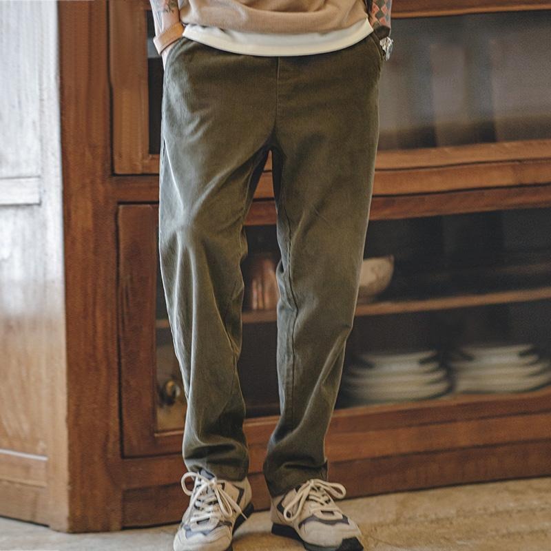 MADEN Men's Elastic Waist Corduroy Straight-Leg Trousers