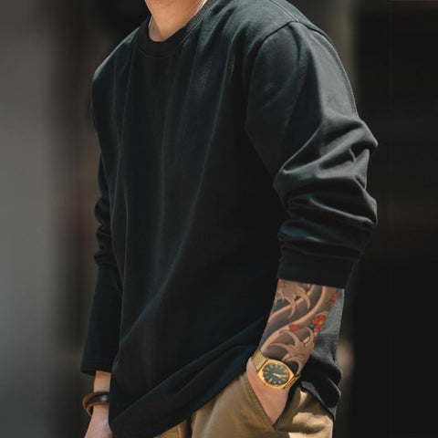 MADEN Herren Langarmshirt, 300 g/m² schweres Material – 100 % Baumwolle, Basic