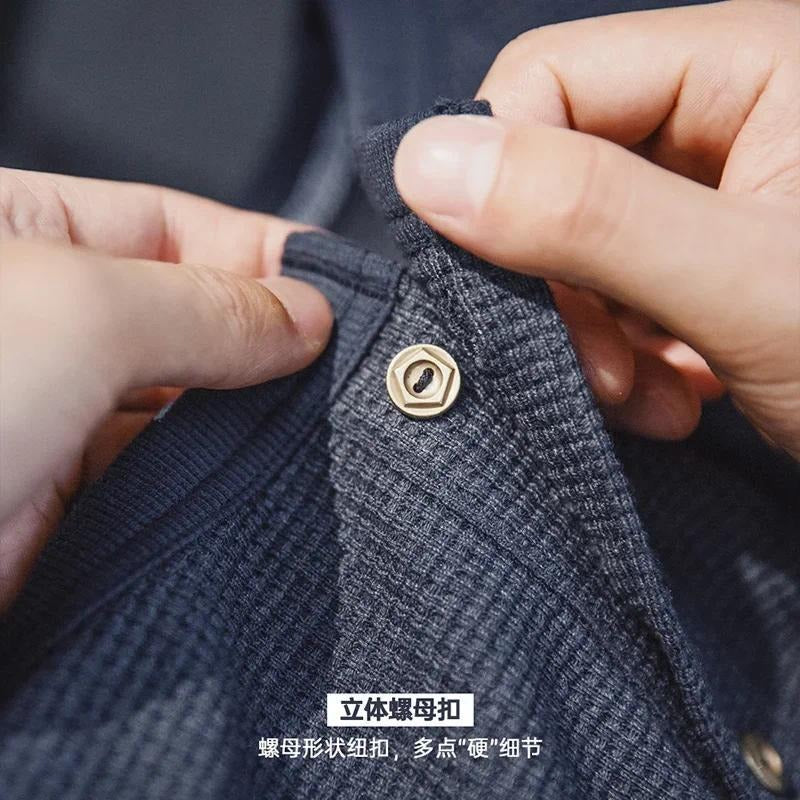 MADEN Slim Fit Waffelstrick Henley Langarmshirt