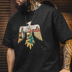 Camiseta MADEN Thunderbird con Estampado de Bordado para Hombre Algodón de Calidad Manga Corta Estilo Retro Verano Nuevo 2025