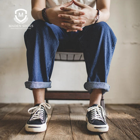 MADEN Men’s Canvas Skate Sneakers – Retro Low-Top, Breathable