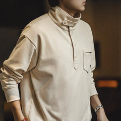 MADEN Fleecepullover mit halber Knopfleiste und Polokragen