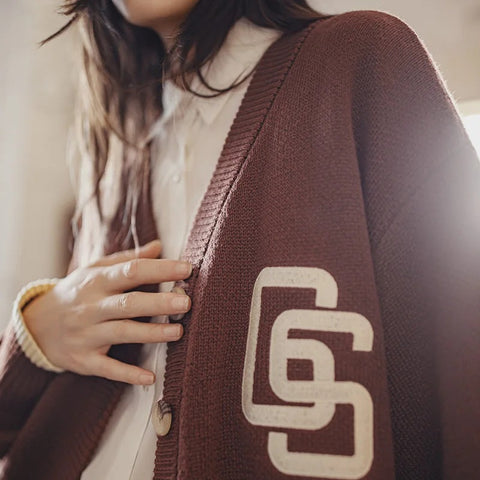 MADEN Damen-Strickpullover, locker, Vintage-Stil, überschnittene Schultern, V-Ausschnitt, einreihig, lässig, Herbst/Winter 