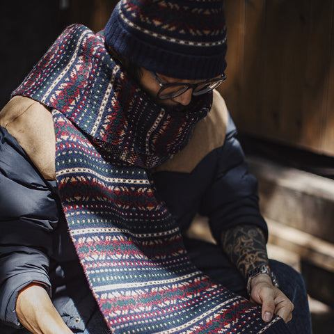 MADEN Fair Isle Knit Scarf & Beanie Set