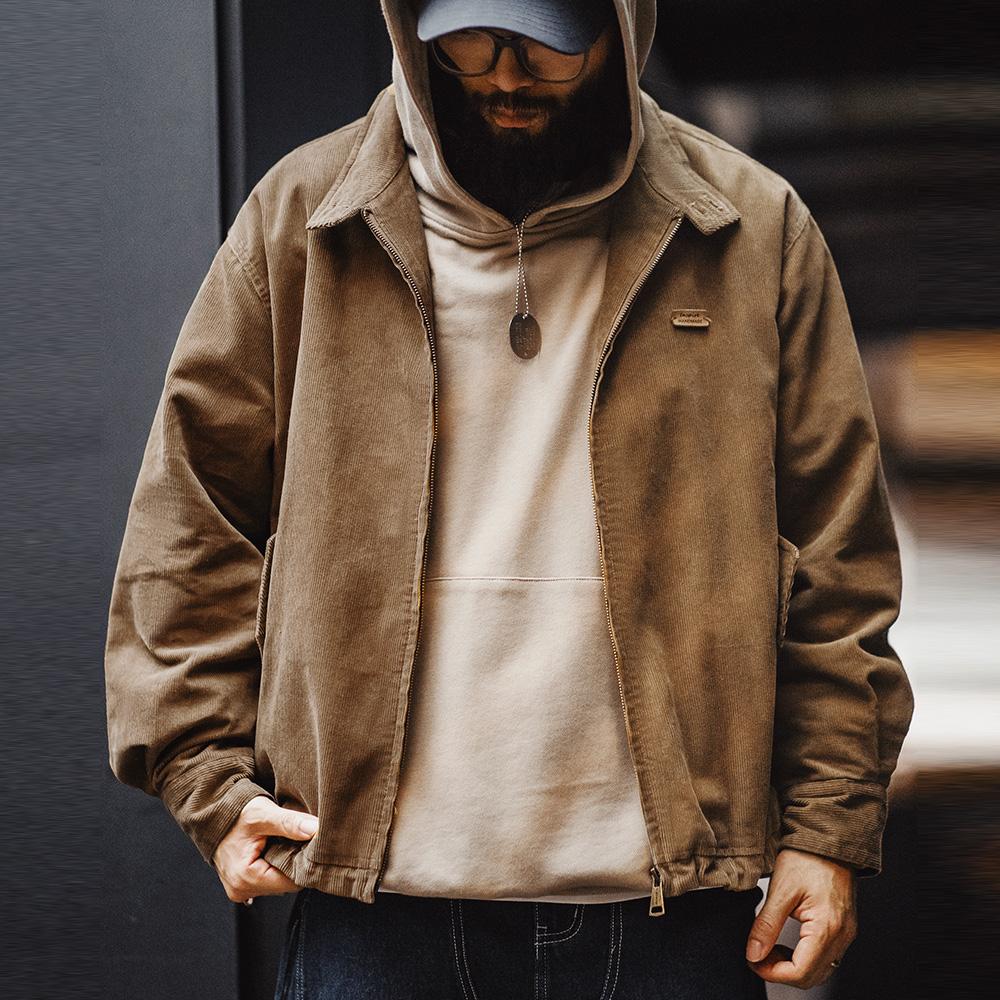 MADEN Herren Cord Harrington Jacke mit Stehkragen