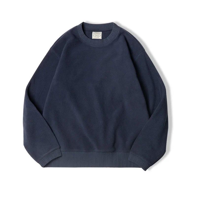 MADEN Retro O-Neck Fleece Sweatshirt – Oversize Pullover Streetwear Thickened