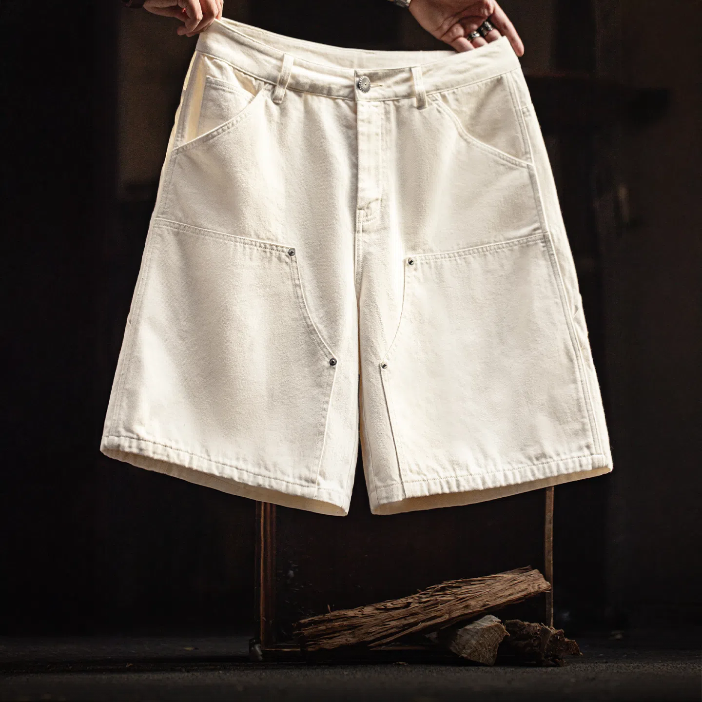Maden Herren Vintage Locker sitzende weiße Denim Shorts