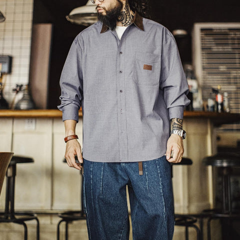 MADEN Corduroy Patchwork Shirt  – Lightweight Gray shacket Relaxed Fit