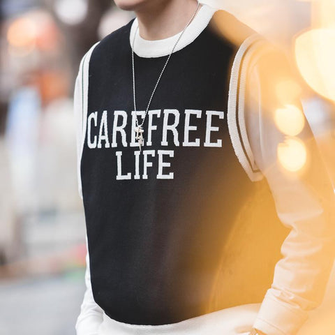 MADEN Preppy Strickweste für Herren im Ivy-Stil, lässige City-Boy-Strickweste mit Buchstabenmuster, ärmelloses Oberteil, Frühjahr 2023 