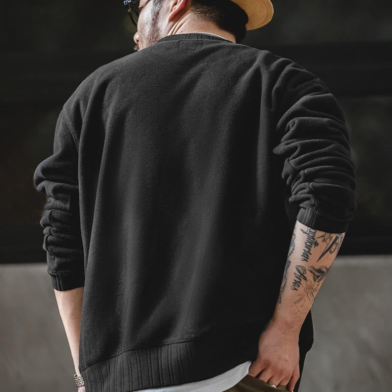 MADEN Retro O-Neck Fleece Sweatshirt – Oversize Pullover Streetwear Thickened