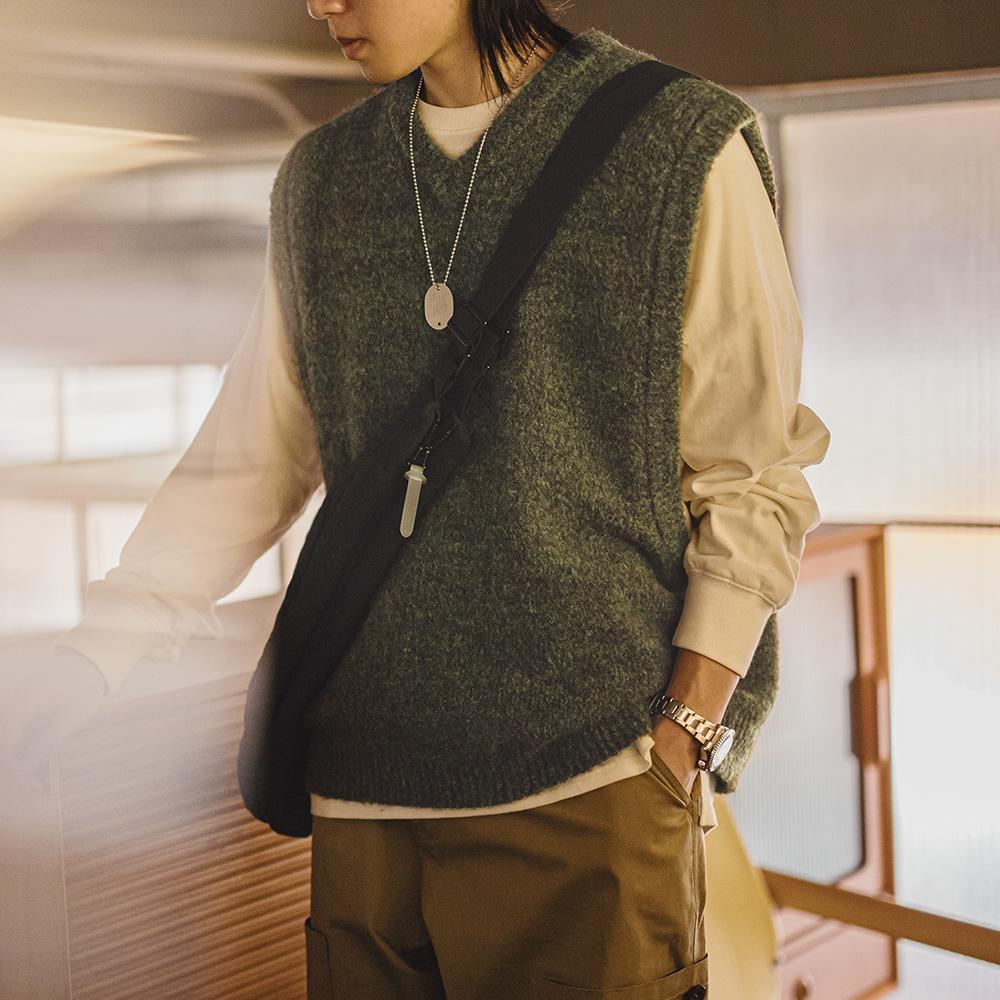 マデン ヴィンテージ 編み込みベスト メンズ プルオーバー 暖かい重ね着用