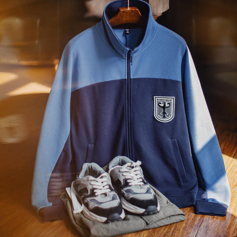 MADEN 남성 컬러블록 코치 재킷 & 와플 니트 조거 세트 스탠드 칼라 통기성 훈련 트랙수트 운동 스트리트웨어 의상