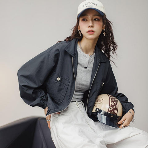 Maden Damen-Baseballkragenjacke – Lässiger rosa Mantel 