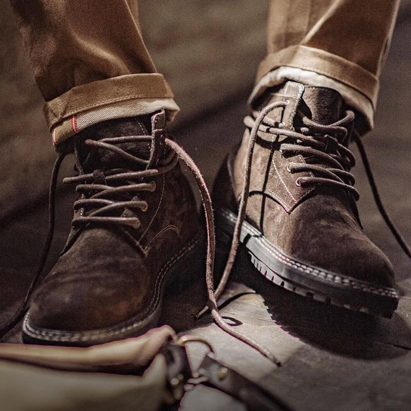 MADEN Retro Brown Mid-Top Leather Desert Boots